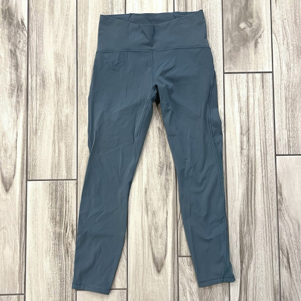 Lululemon Leggings Women 8 Teal Blue Excellent Mesh Panel High Rise 7/8 Length